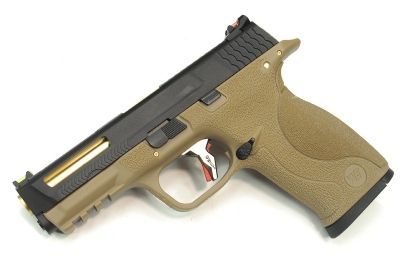 WE Force GBB Airsoft Pistol BK Stealth Slide GD Barrel TAN Frame