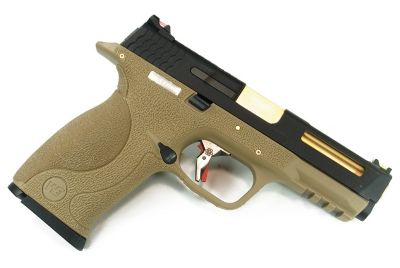WE Force GBB Airsoft Pistol BK Stealth Slide GD Barrel TAN Frame