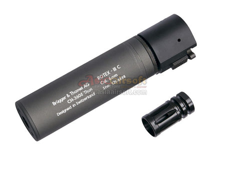 [ASG] ROTEX - III C Barrel Extension Tube and Flash Hider[160mm][-14mm CCW][Grey][Licensed by B&T]