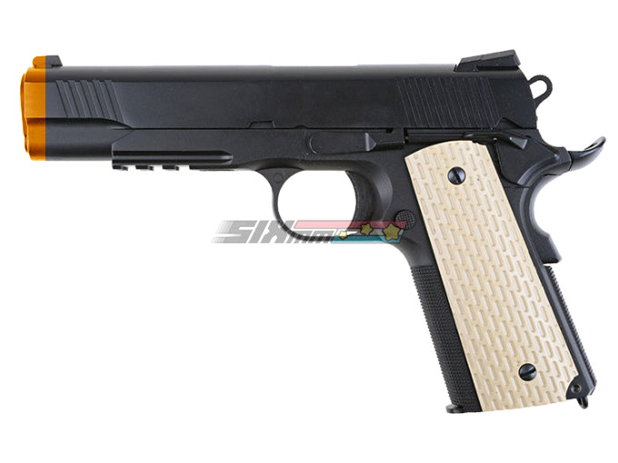 [WE-Tech] Full Metal 1911 Kimber Airsoft GBB Pistol W White Grip[W Railed][BLK]