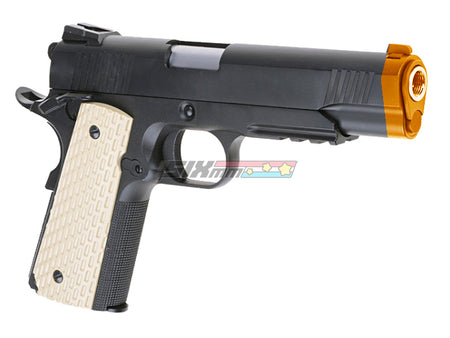 [WE-Tech] Full Metal 1911 Kimber Airsoft GBB Pistol W White Grip[W Railed][BLK]