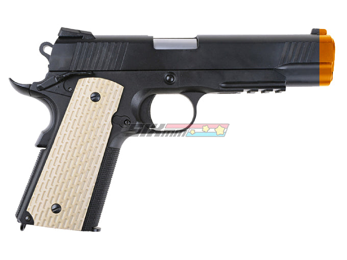 [WE-Tech] Full Metal 1911 Kimber Airsoft GBB Pistol W White Grip[W Railed][BLK]